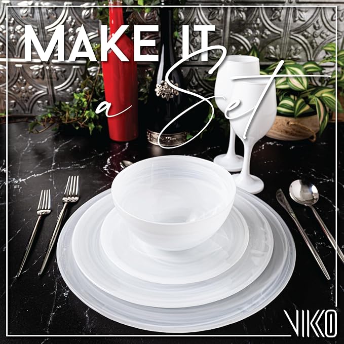 Vikko Charger Plates Set of 6 White Alabaster Dinner Plates 13 Plate with Marbelized Swirl Design Elegant Glass Charger Dishwasher Safe
