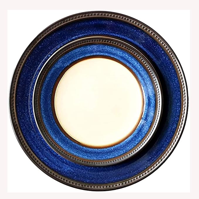 Ceramic Dinner Plate SetsFine 4 Piece Dinnerware Set Durable Vintage Design in Cobalt Blue and Gold Rim Plates Bowls Coffee Cups Service for 1