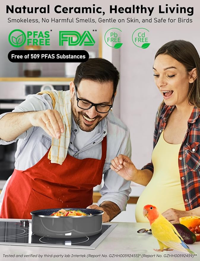 Pro DUXANO Ceramic Pots and Pans Set 2026 Upgraded Hybrid 3-Ply Stainless Steel Skillet 2X Non Stick High Heat Sear PFAS PTFE PFOA Free Non Toxic Induction CookwareRemovable HandleOven Safe12PC