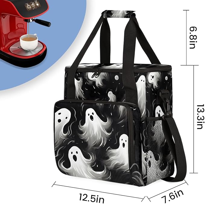 Spooky Ghosts Coffee Maker Carrying Bag Graffiti Ghosts Travel Storage Bag Compatible with K-Mini or K-Mini Plus Single Serve Coffee Brewer Carrying Case with Multiple Pockets &amp Shoulder Strap