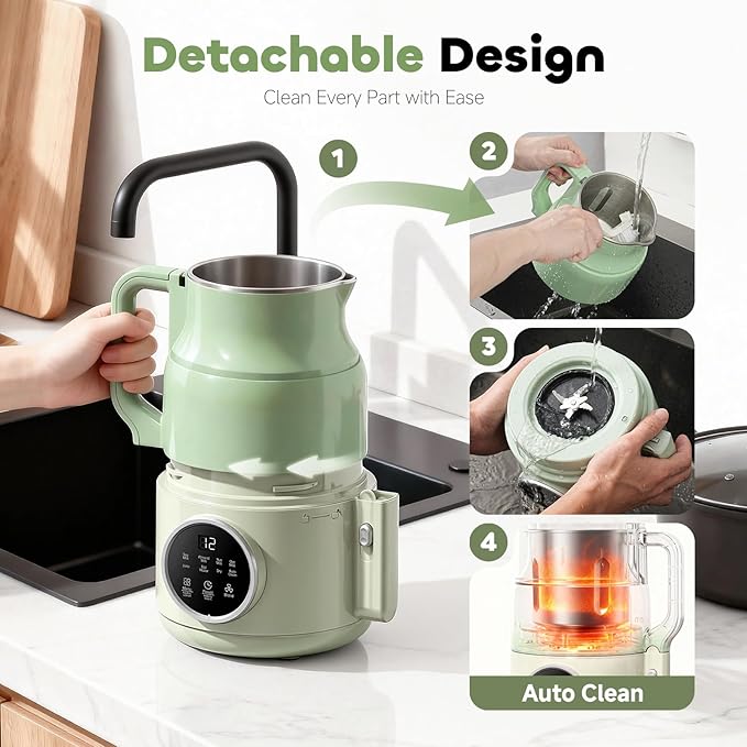 Nut Milk Maker Machine Soy Milk &amp Oat Milk Maker with 8 Presets High-Speed Blender Auto-Clean Delay Start 33oz Almond Milk Maker for Plant-Based &amp Dairy-Free Beverages Green