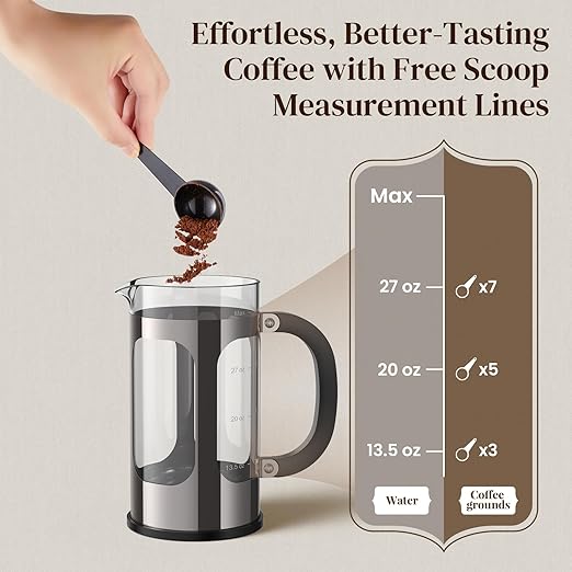 Veken French Press Coffee Maker 34oz No Plastic Touching CafeThickened Glass Stainless Steel Brewer Cold Brew Cafetera Tea pot for Kitchen Travel Camping Gifts Decor Bar Accessories Dark Pewter