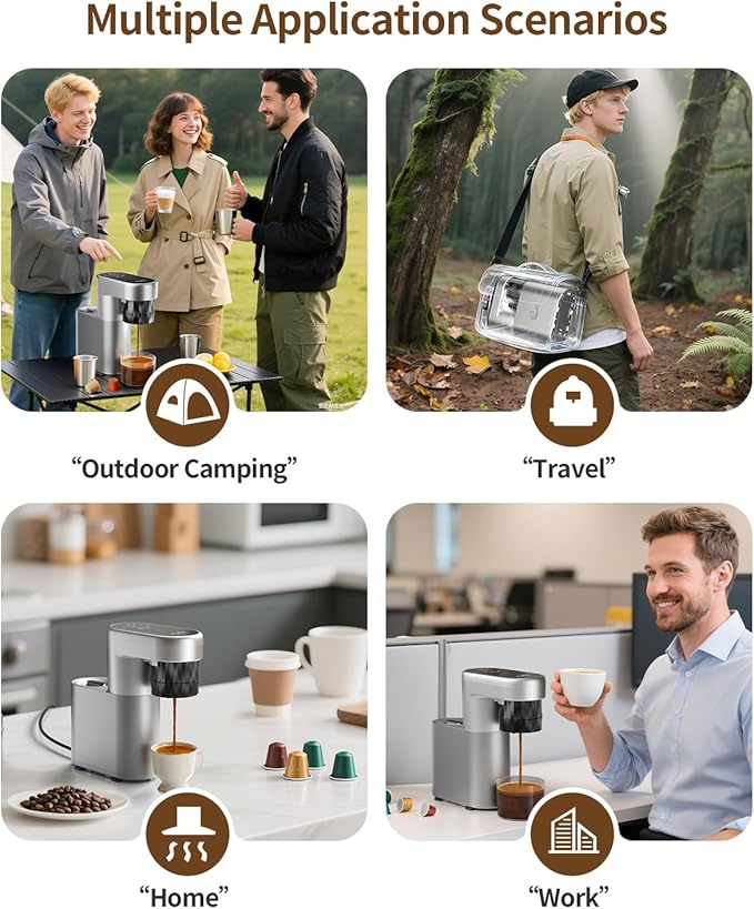 C1 Pro Compact Mini Espresso Machine with NS Capsule &amp Ground Coffee Rechargeable Portable Espresso Maker Electric Small Espresso Machine for Travel RV Car Camping Hiking Office Home with Rich C