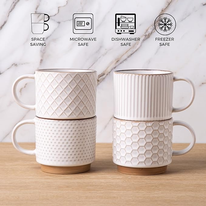 GBHOME Dinnerware Sets and Coffee Mugs Embossed Elegant Stoneware Plates and Bowls Sets Housewarming Wedding Gift | Dishwasher &amp Microwave Safe | Dishes Set Service for 6