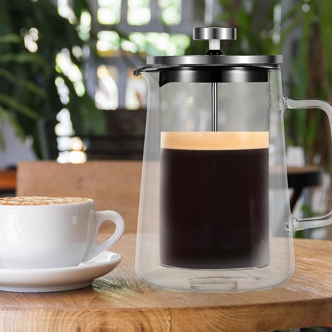 350/650/1000ml French Press Coffee Maker Double Wall Glass French Press Clear French Press Tea Maker Multifunctional Coffee Press Coffee Maker for Home Office (650ML)