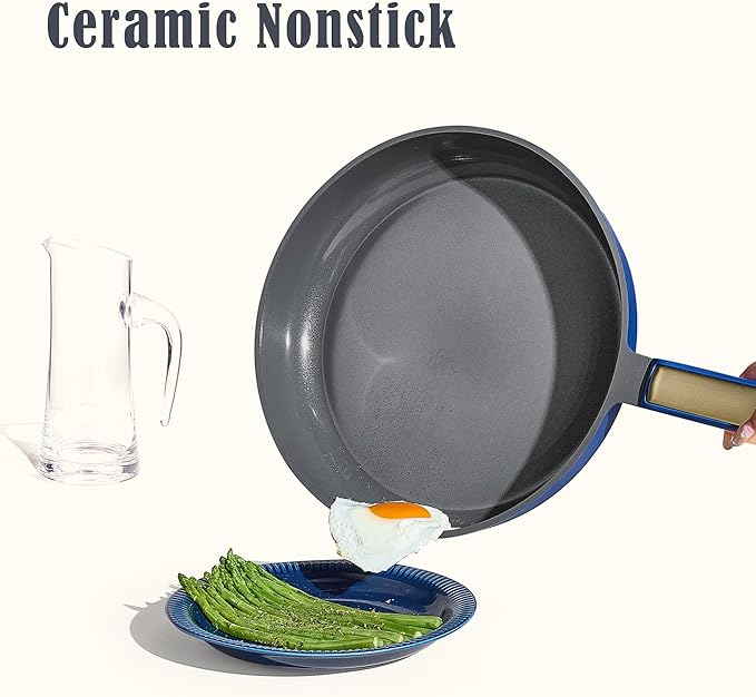 CAROTE Ceramic Cookwar Set Pots and Pan Set Non Stick 18 Piece Cookware Set Kitchen Cooking Set Non Toxic PFAS PTFE Free Blue