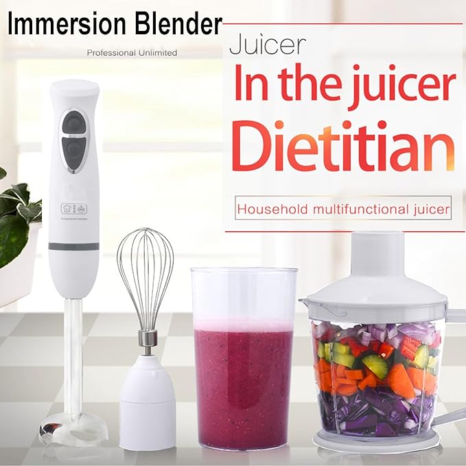 Handheld Immersion Blender with 2-Speed Stirrers Electric Whisk - Kitchen Essentials Set for Food Sauces Soups - Includes Egg-Beater Muddler Cuisine Cup Chopped Meat Bowl - 4-in-1 Hand Blender