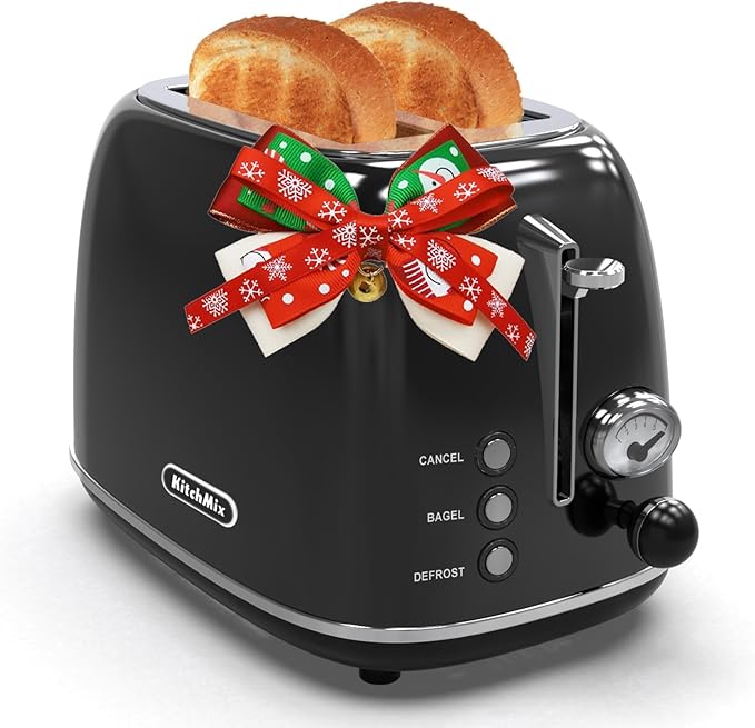 Toaster 2 sliceRetro Stainless Steel Toaster with 6 Settings 1.5 In Extra Wide Slots Bagel/Defrost/Cancel Function Removable Crumb Tray (Dark)