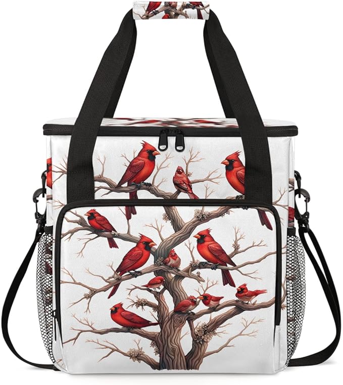 Winter Xmas Coffee Maker Carrying Bag Cardinal Bird Travel Storage Bag Compatible with K-Mini or K-Mini Plus Single Serve Coffee Brewer Carrying Case with Multiple Pockets &amp Shoulder Strap