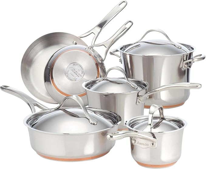 Anolon Nouvelle Stainless Steel Cookware Pots and Pans Set 10 Piece