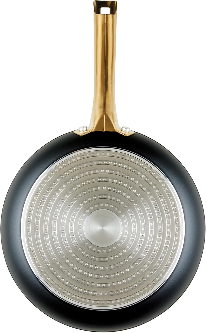 Farberware Forged Induction Ceramic Nonstick Pots and Pans Set with Lids and Kitchen Cooking Tools - Dishwasher Safe Suitable for All Stovetops 12 Piece Cookware Set - Black and Gold