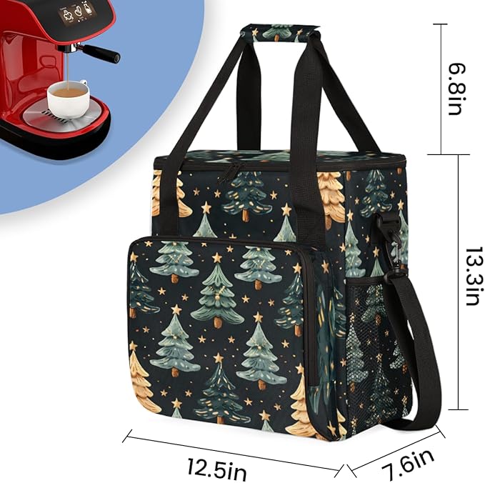 Graffiti Tree Xmas Coffee Maker Carrying Bag Portable Travel Storage Tote Bag Compatible with K-Mini or K-Mini Plus Single Serve Coffee Brewer Carrying Case with Multiple Pockets &amp Shoulder Stra