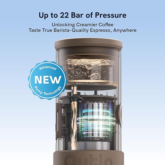OutIn Mino Portable Electric Espresso Machine Mini Camping Coffee Maker for Travel Pocket Sized Coffee Machine Self-Heating Ground Coffee &amp NS Capsule Adapter For Adventure