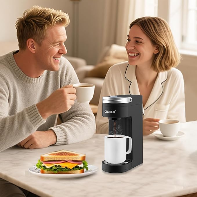 CHULUX Slim Single Serve Coffee Maker for K Pods One Cup Coffee Maker Fits 7.3 Travel Mugs Coffee Machine with 6 to 12oz Brew Sizes