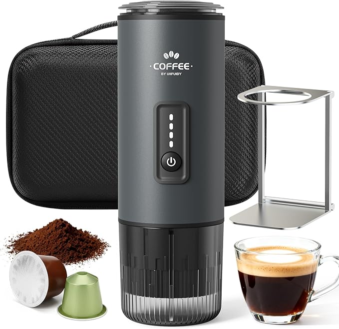 Portable Coffee Maker 3 in 1 Electric Espresso Machine Set Rechargeable Self-Heating Brewer with Carrying Bag and Coffee Stand for Office Camping Hiking