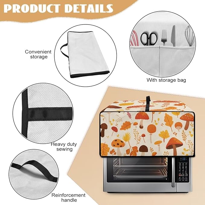 Fallen Leaves Mushroom Toaster Oven Cover Waterproof Air Fryer Compatible for Air Fryer/French Door 360 Air Fryer Toaster Oven Combo With Organizing Side Pockets
