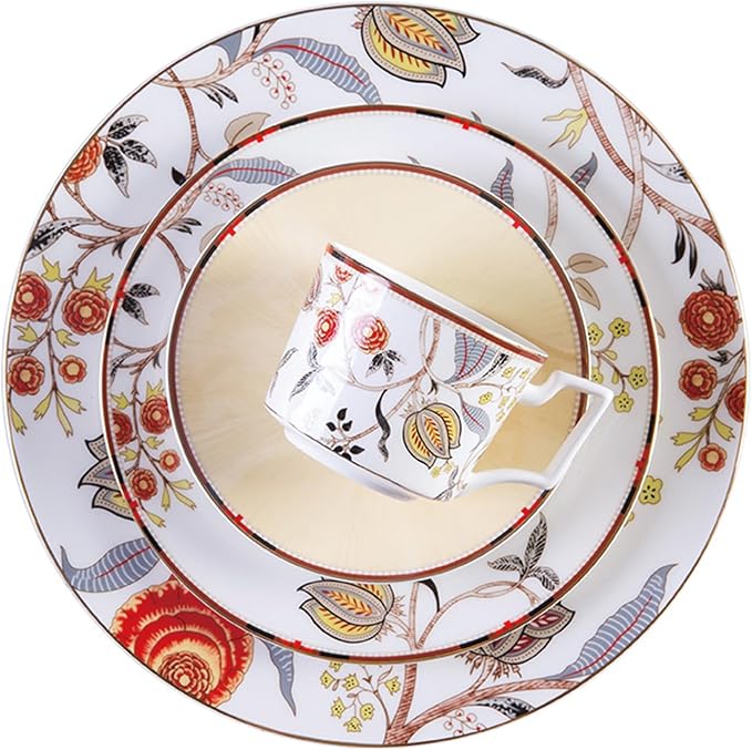 8 Piece Dinnerware Sets Bone China Dinner Plate Coffee cup set Scratch Resistant Microwave Oven Dishwasher Safered flowers