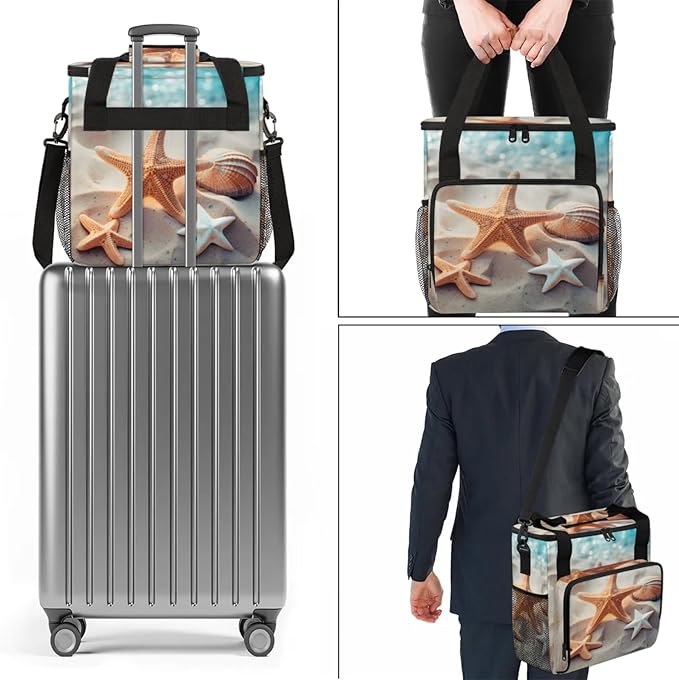 Summer Sand Starfishes Coffee Maker Travel Bag for Keurig K-Mini/K-Mini Plus Insulated Waterproof Tote with Pockets Portable Single-Serve Brewer Case