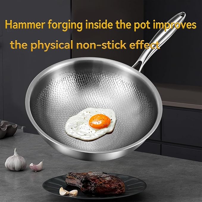 Titanium Hammered Pro Cookware 3 Piece Set Pan &amp Soup Pot And Wok with Steamer Nonstick No-Coat Technology Ultra-Durable Even Heating Frying Pans Compatible with All Cooktops3 piece set