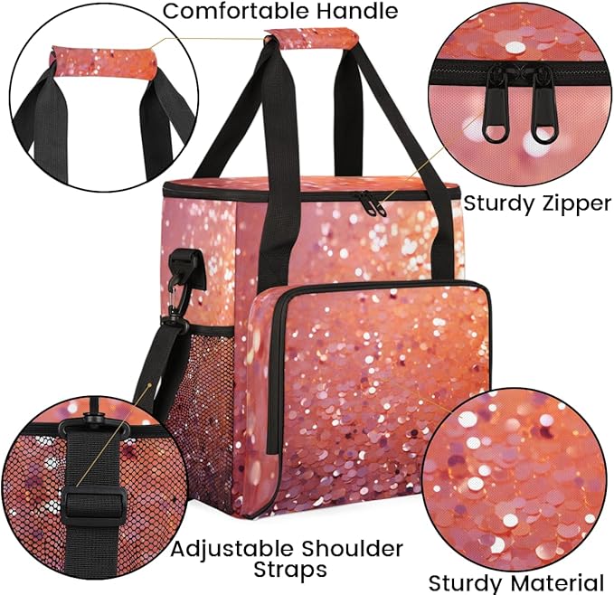Glitter Coffee Maker Carrying Bag Rose Red Portable Travel Storage Tote Bag Compatible with K-Mini or K-Mini Plus Single Serve Coffee Brewer Carrying Case with Multiple Pockets &amp Shoulder Strap