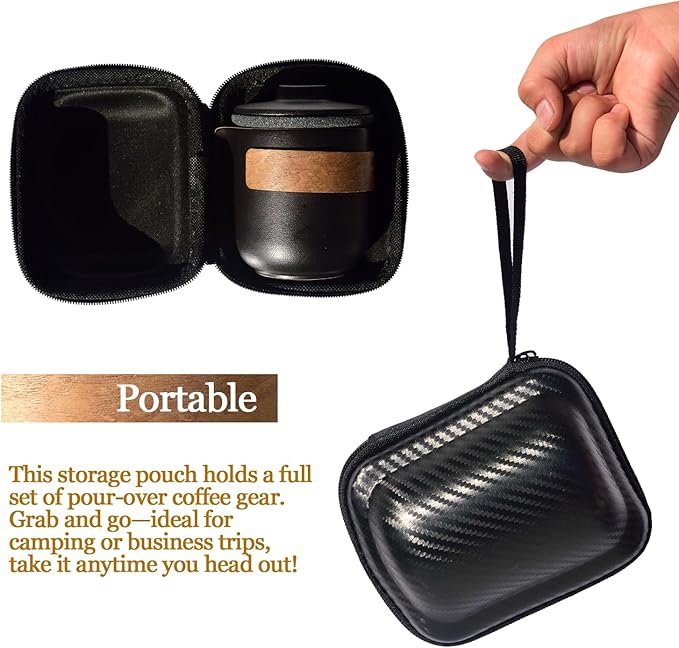 Pour Over Coffee Maker - All-Ceramic Drip Set Single Serve Coffee Maker with Pour Over Dripper Reusable Ceramic Filter &amp Carafe Portable Travel Drip Kit Valentines Day Gifts for Him