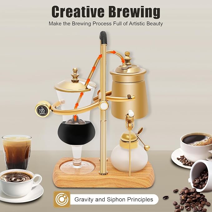 Balance Siphon Coffee MakerBelgium Luxury Royal Family Balance Syphon Coffee Maker Unique Gravity Vintage Cafe Maker for Home Kitchen Barista Use Capacity 500ml/17 oz
