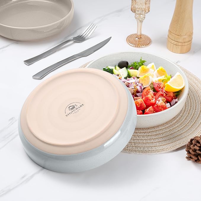 LIANYU 24 Pieces Dinnerware Sets with Pasta Bowls for 6 Stoneware Plates and Bowls Dish Set Ceramic Dinner Set for Salad Cereal Dinner Microwave &amp Dishwasher Safe Three-color