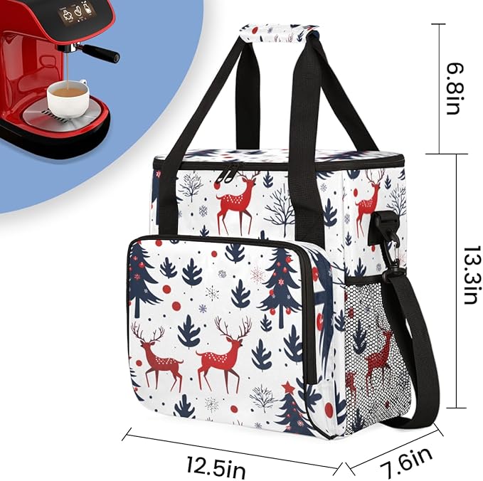 Xmas Tree Xmas Coffee Maker Carrying Bag Portable Travel Storage Tote Bag Compatible with K-Mini or K-Mini Plus Single Serve Coffee Brewer Carrying Case with Multiple Pockets &amp Shoulder Strap