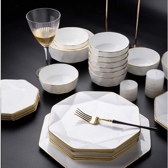 Dinnerware Set Plate Set Shallow Porcelain Plates Set Serving Dinner Bread Butter Dinner Dessert Snack Phnom Penh Around Light Elegant Luxury in Case of Be Used to RefrigeratorBB