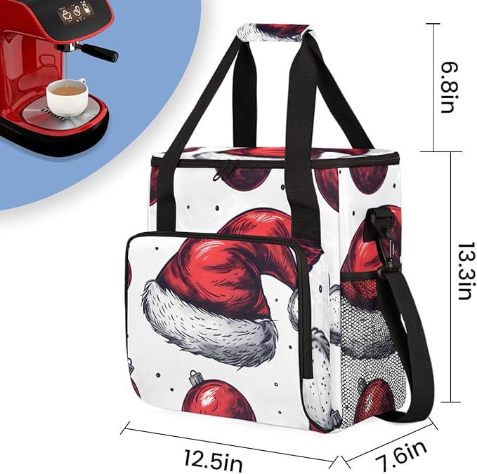 Christmas Hat Coffee Maker Carrying Bag Modern Hat Travel Storage Bag Compatible with K-Mini or K-Mini Plus Single Serve Coffee Brewer Carrying Case with Multiple Pockets &amp Shoulder Strap