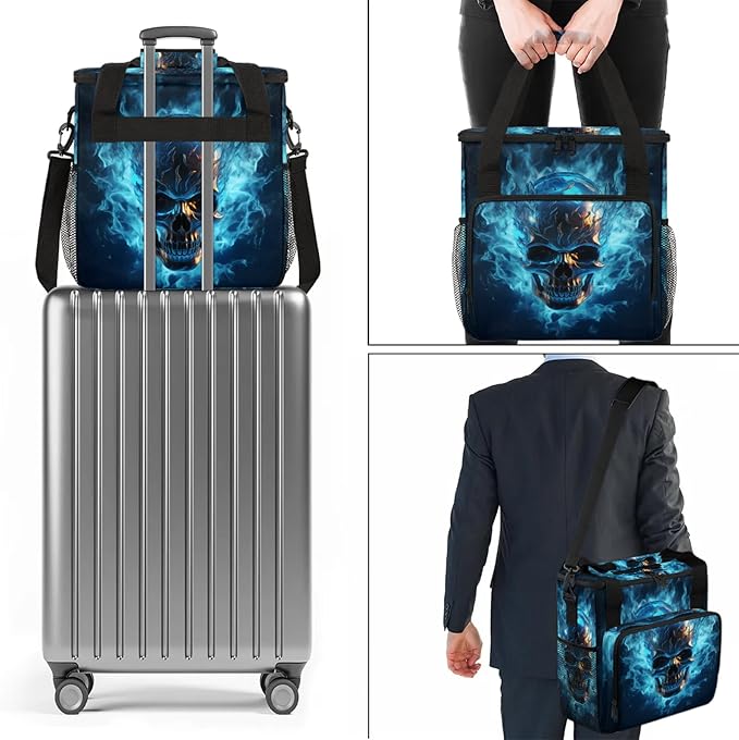 Skull Travel Coffee Maker Carrying Bag Large Organizer Storage Tote Bag Insulated Reusable Cooler Grocery Bags