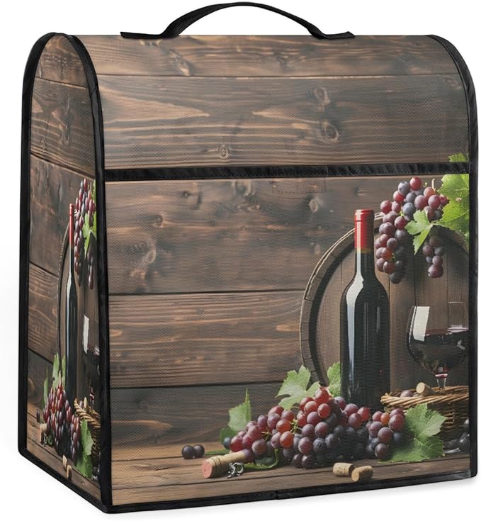 cfpolar Kitchen Aid Mixer Cover Compatible with 6-8 Quarts Wooden Board Purple Grapes Stand Mixer Cover Kitchen Aid Mixers Accessories Appliance Organizer Bag Dust Covers with Zipper Pocket