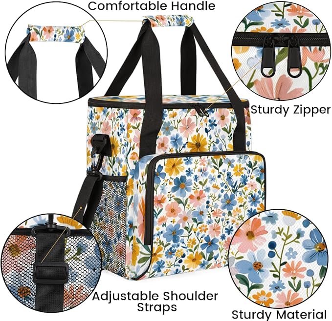 Romantic Flowers Coffee Maker Carrying Bag Portable Travel Storage Tote Bag Compatible with K-Mini or K-Mini Plus Single Serve Coffee Brewer Carrying Case with Multiple Pockets &amp Shoulder Strap