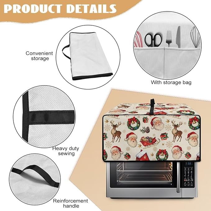 Doojoayie Cute Santa Claus Appliance Dust Cover 4 Slice Christmas Toaster Cover Small Appliance Dust Protector for Toaster Oven/Bread Making Machine/Air Fryer