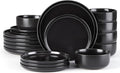 E-far Stoneware Dinnerware Sets for 6 18-Piece Plates and Bowls Set Modern Ceramic Dishes Dinning Ware Microwave &amp Dishwasher Safe - Matte Black