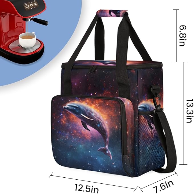 Dolphin Coffee Maker Carrying Bag Starry sky Portable Travel Storage Tote Bag Compatible with K-Mini or K-Mini Plus Single Serve Coffee Brewer Carrying Case with Multiple Pockets &amp Shoulder Stra