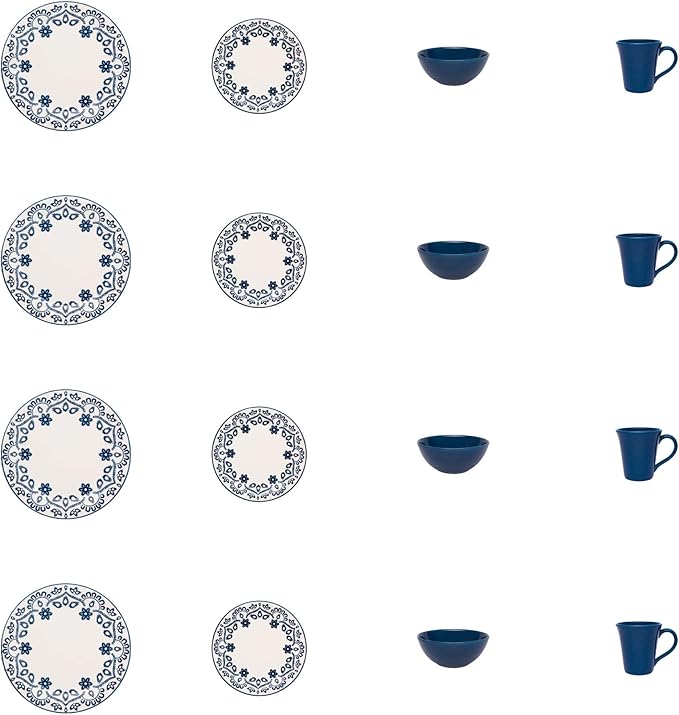 Manhattan Comfort Floreal 16 Piece Dinner Set Service for 4 Black/Ivory