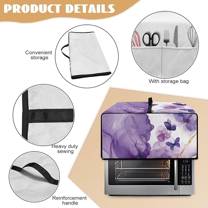 Toaster Oven Heat-Resistant Modern Toaster Oven Heavy Duty Dust-proof Microwave Cover with Storage Side Pockets Protects from Appliances Spills Stain Butterfly Marble