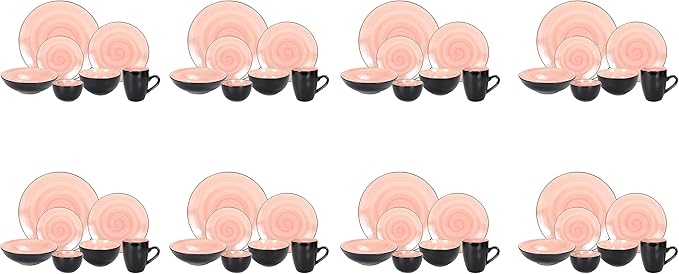 Stoneware Sonoma 56pc Dinnerware Set Black + Speckled Spin Wash Rose