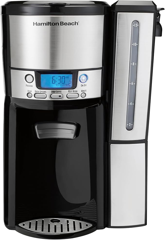 Hamilton Beach One Press Programmable Dispensing 12 Cup Coffee Maker with Internal Coffee Pot Stays Warm and Fresh for Hours 60 oz. Removable Reservoir Black &amp Stainless Steel (47950)