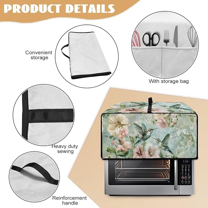Toaster Oven Heat-Resistant Modern Toaster Oven Heavy Duty Microwave Cover with Storage Side Pockets Protects from Appliances Spills Stain Hummingbird Couple