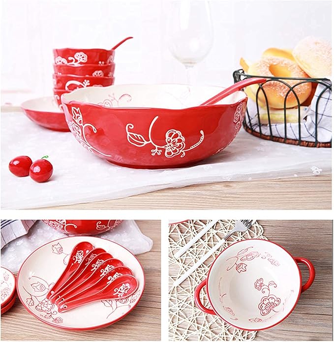 Dishes Dessert Plates 28-Piece Household Plates Set &amp Dishes Set Ceramic Dinnerware Set Red Matte Porcelain Dinner Plate Sets Service for 6 Appetizers Salad Plates