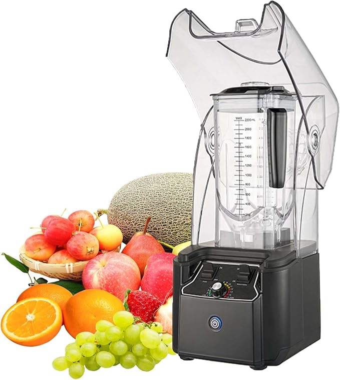 Commercial Professional Blender Juice Smoothie Machine W/Shielded Silent Housing 2200W Electric Food Processor Black