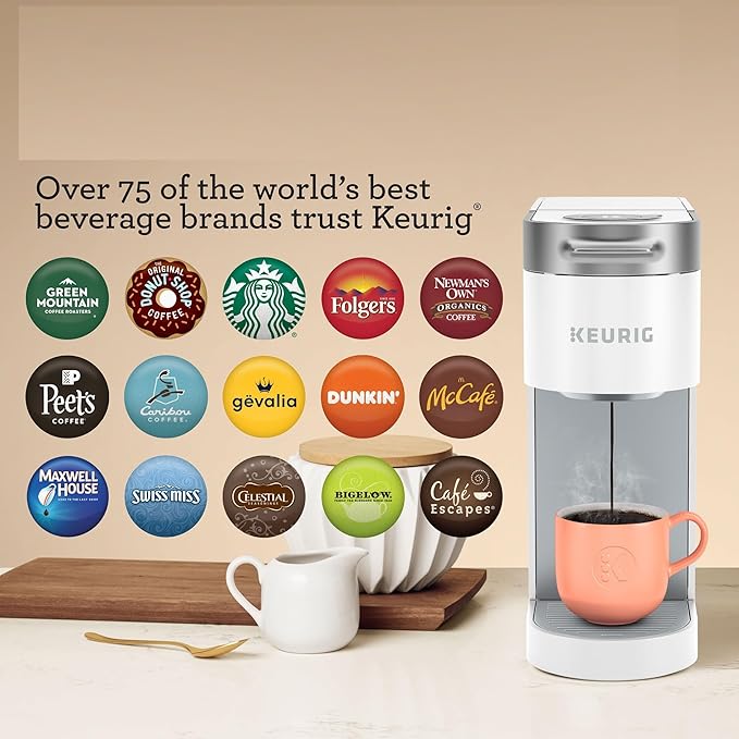 Keurig K-Slim Single Serve K-Cup Pod Coffee Maker Multistream Technology 3 Brew Sizes Slim and Sleek Design 46oz Removable Reservoir White