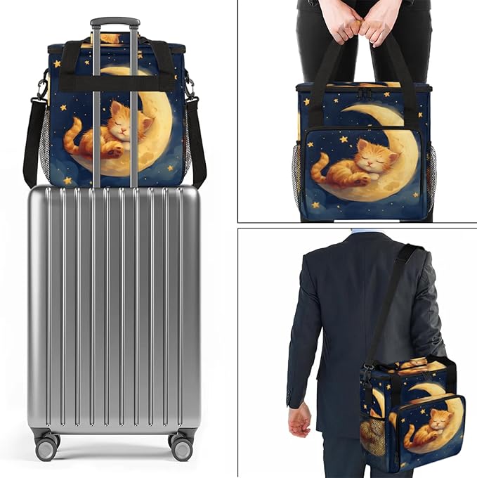 Cat Star Moon Coffee Maker Travel Bag for Keurig K-Mini/K-Mini Plus Insulated Waterproof Tote with Pockets Portable Single-Serve Brewer Case