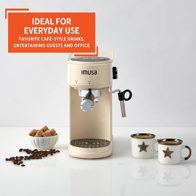 IMUSA 20 Bar Espresso Machine with Milk Frother Compact 1-2 Cup Espresso &amp Cappuccino Maker Thermoblock Fast Heating Coffee Machine Hot &amp Iced Latte Macchiato &amp Mocha Maker Matte Almo