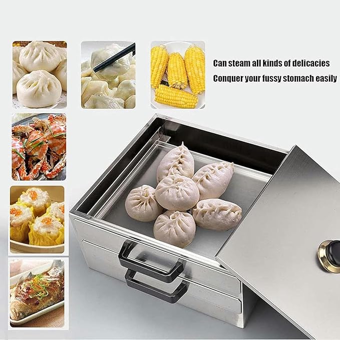 2-Layer Rice Noodle Rolls MachineOpenable Top Lid Rice Noodle Roll Food SteamerFood Grade Stainless Steel Changfen Machine Cantonese Cuisine Roll CookerHousehold Ro