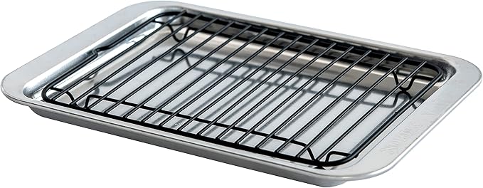Nordic Ware Naturals 5 Piece Compact Pan Set Toaster Oven Counter Ovens Air Fryer and Broiler Safe Size for 1-2 Portions - Includes Rectangular Pan Muffin Pan Baking Sheet Broiling Rack and Lid