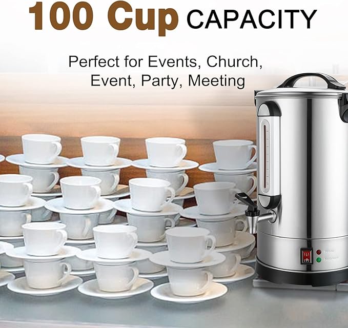 Commercial Coffee Maker 100 Cup Coffee Urn Hot Beverage Dispenser 4 Gallon 16L Large Coffee Urn Dual Layers 304 Stainless Steel 1300W Fast Brew Percolator For Business Catering Church