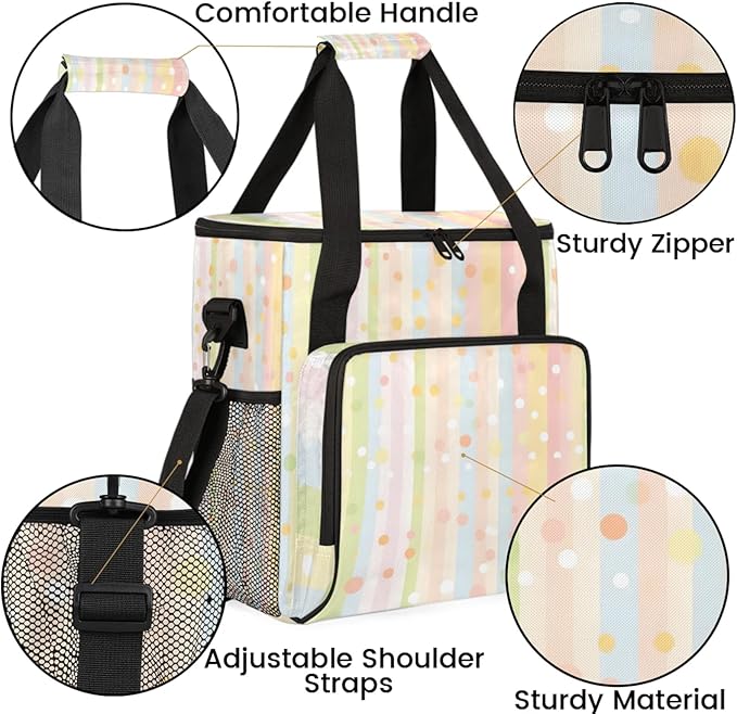 Rainbow Striped Coffee Maker Travel Bag for Keurig K-Mini/K-Mini Plus Insulated Waterproof Tote with Pockets for K-Cup Portable Single-Serve Brewer Case